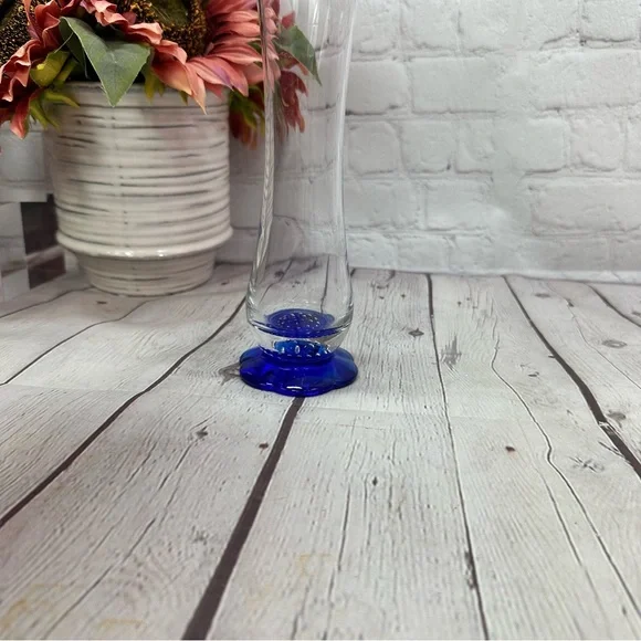 vtg Bormioli Rocco turandot hand blown colbolt Blue Glass Vase made in italy - Picture 8 of 9